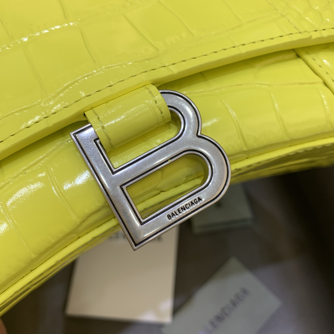 Balenciaga Hourglass Small Handbag Crocodile Embossed Shoulder Bag Yellow